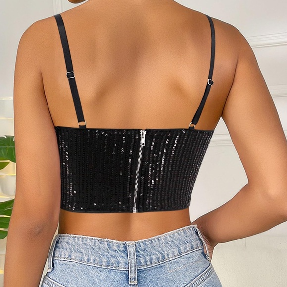 NWOT Black Sequin Crop Tank Top, Size 2X - Picture 3 of 4